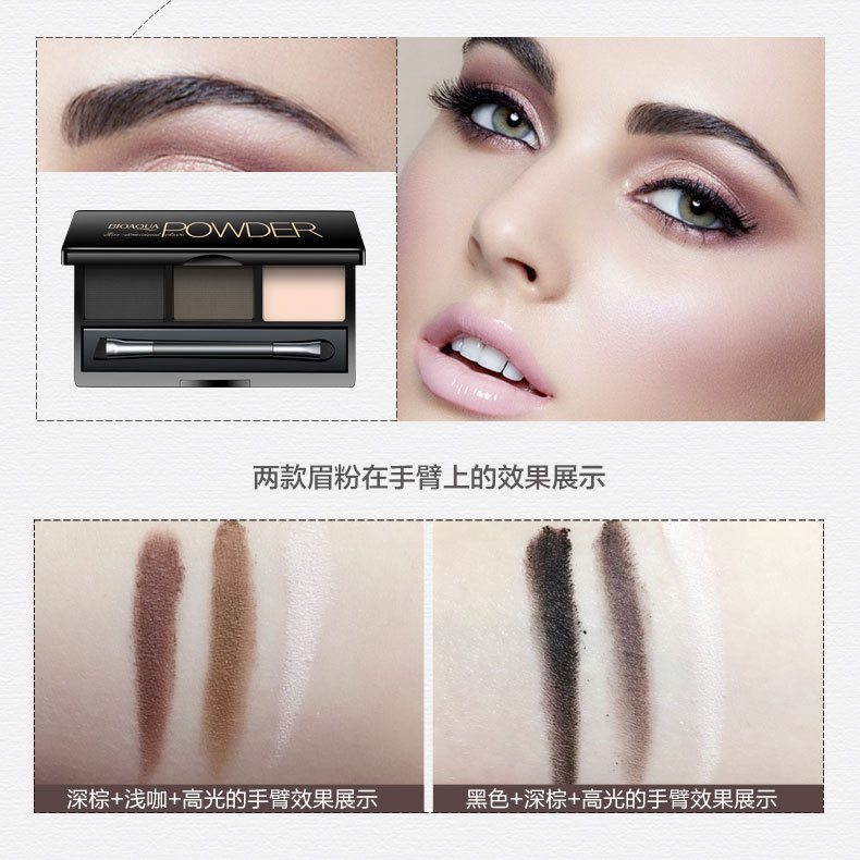 Bioaqua Stereo Natural Tri-Color Eyebrow Powder Highlight Powder Not Smudge Eyebrow Pencil Manufacturer Eye Shadow Plate Makeup