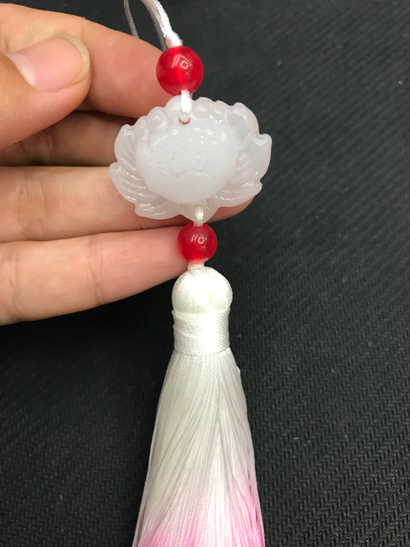 Ancient Style White Jade Lotus Gradient Spike Ancient Style Han Chinese Clothing Cheongsam Garment Front Decorative Button Pendant Chinese Knot Pendant Tassel Wholesale