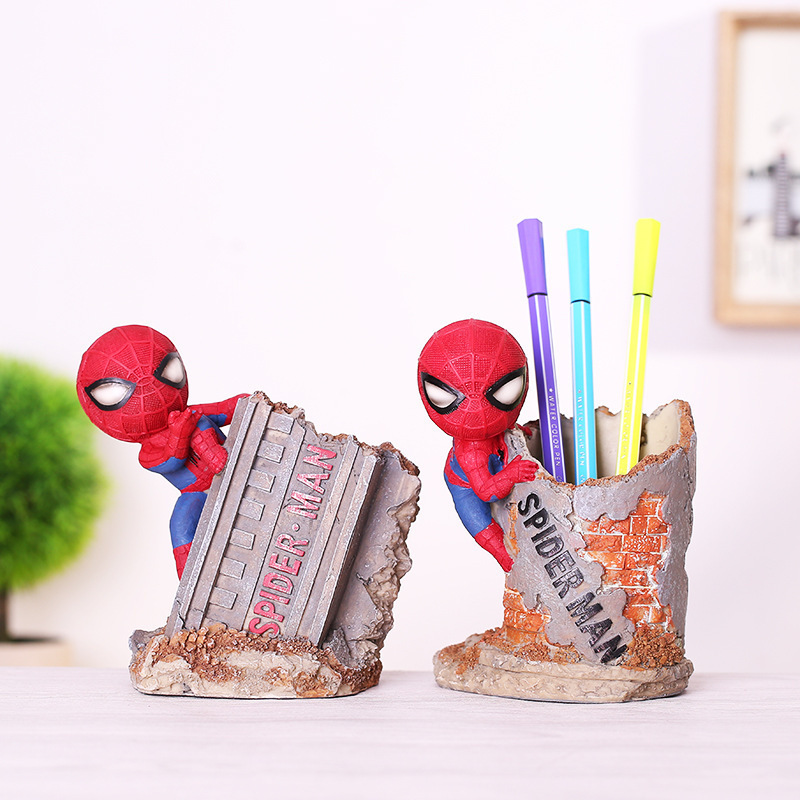 Resin Crafts Creative Spider-Man Pencil Vase Decoration Home Desktop Decorations Student Gift Customization Wholesale