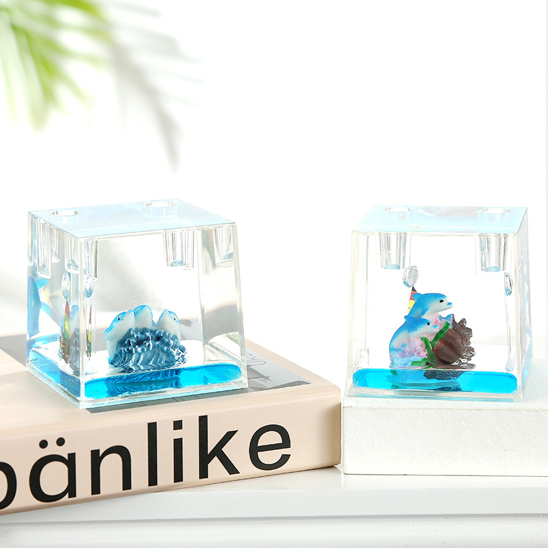 Ocean World Fantasy Ocean Dolphin Small Animal Penholder Creative Oil Pencil Vase Decoration Student Gifts Items in Stock