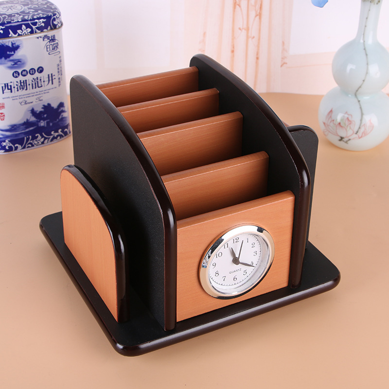 Supply High-Grade Wooden Multi-Functional Assemblage Zone Clock Storage Pencil Vase Decoration Creative Desktop Stationery Storage Box