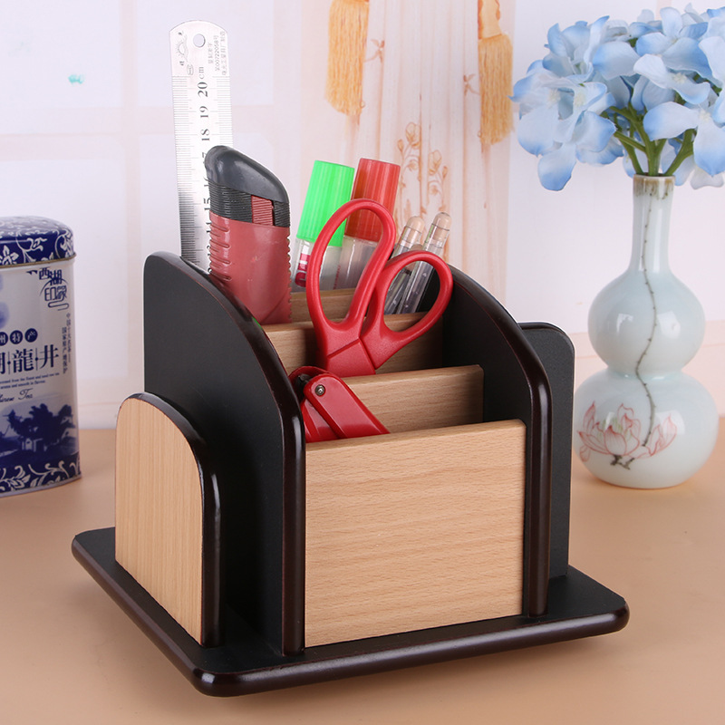 Supply High-Grade Wooden Multi-Functional Assemblage Zone Clock Storage Pencil Vase Decoration Creative Desktop Stationery Storage Box