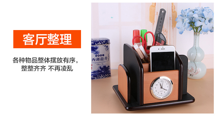 Supply High-Grade Wooden Multi-Functional Assemblage Zone Clock Storage Pencil Vase Decoration Creative Desktop Stationery Storage Box