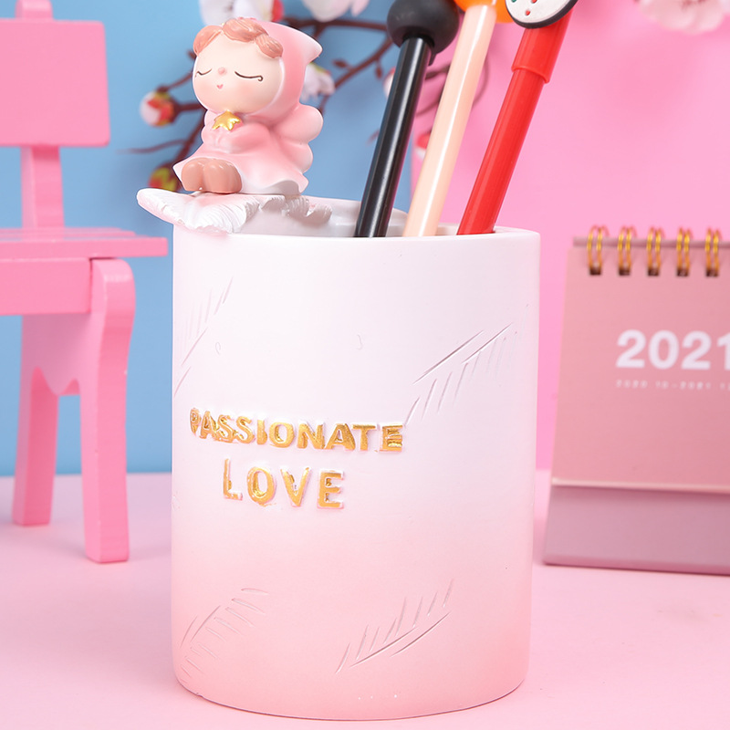 Cartoon New Resin Crafts Pencil Vase Decoration Student Cultural and Creative Stationery Gifts Penholder New Year Gift Prizes