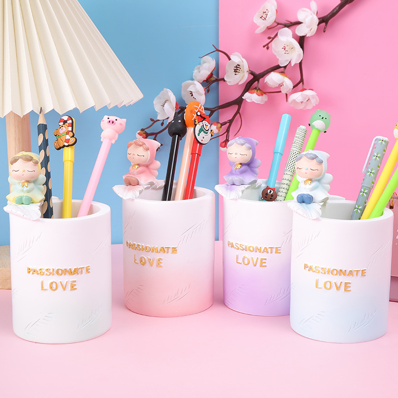 Cartoon New Resin Crafts Pencil Vase Decoration Student Cultural and Creative Stationery Gifts Penholder New Year Gift Prizes