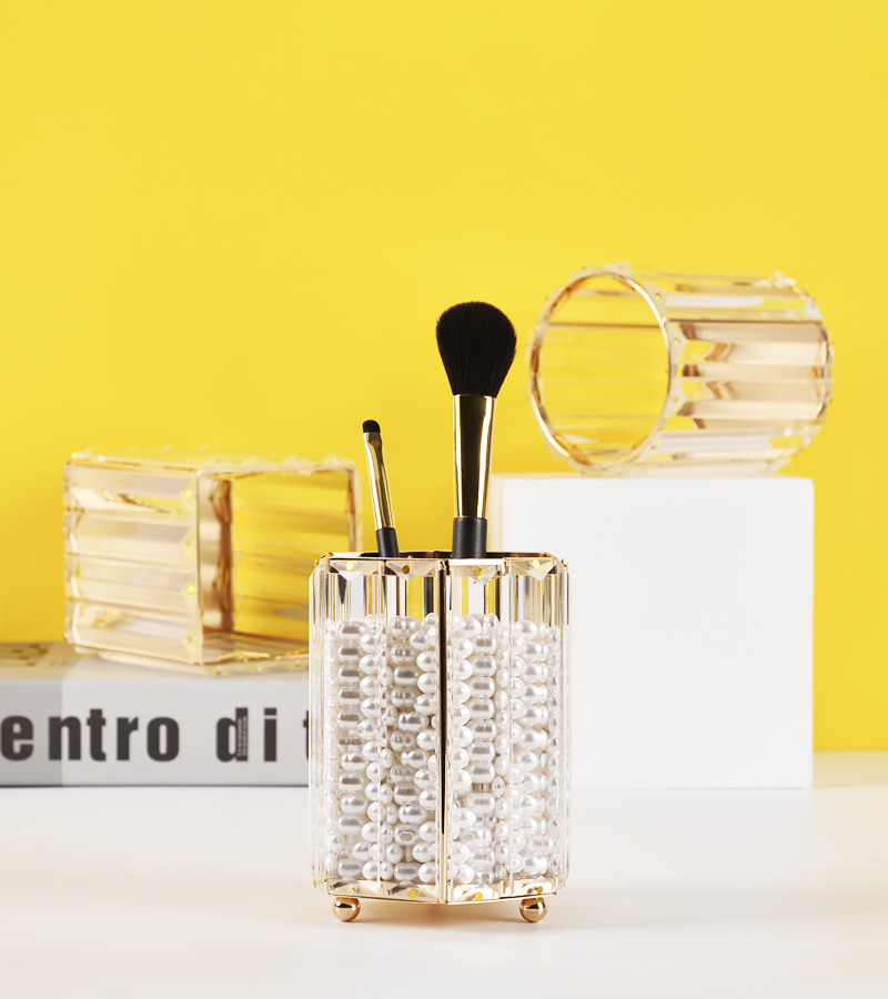 Creative Makeup Brush Holder Nordic Golden Glass Vase Eyebrow Pencil Beauty Container Geometric Pen Container Multifunctional Storage Box Creative Makeup Brush Holder Nordic Golden Glass Vase Eyebrow Pencil Beauty Container Geometric Pen Container Multifunctional Storage Box