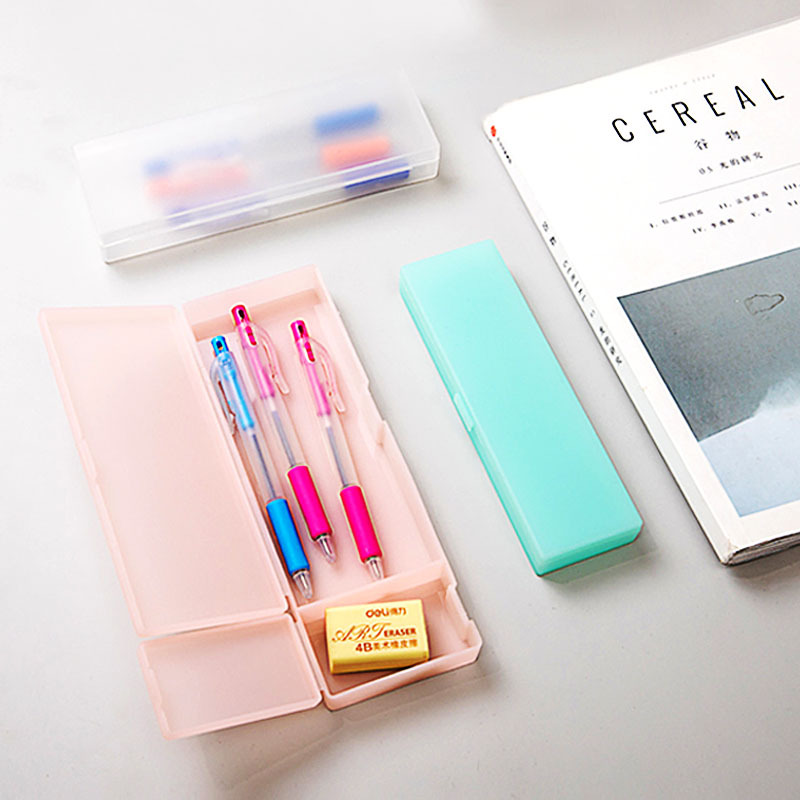 Factory Multi-Functional Customized Creative Lead Pencil Case Translucent Frosted Pencil Case Student Storage Pp Plastic Pencil-Box