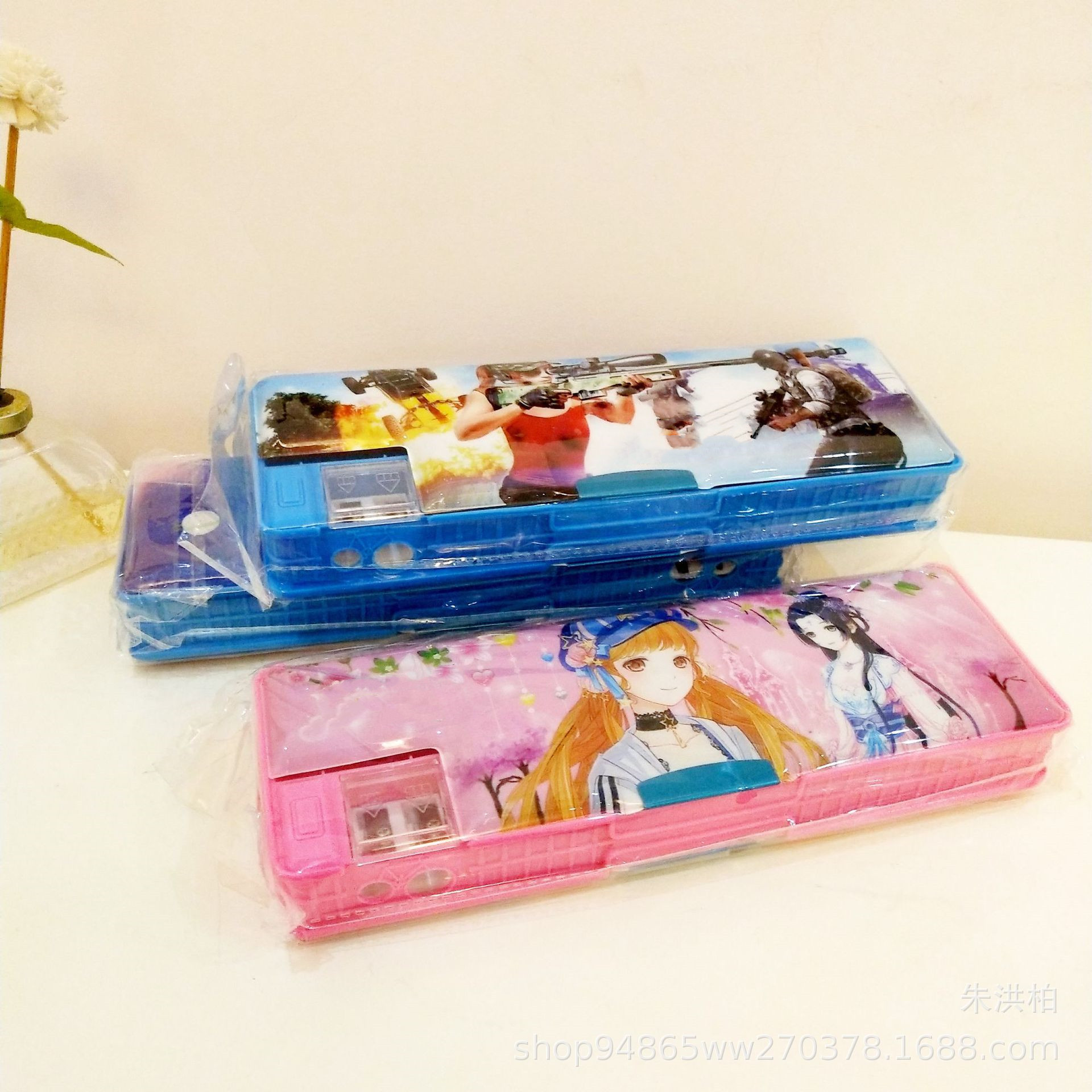 Double-Sided Plastic Pencil-Box for Primary and Secondary School Students Pencil Box Double Open with Double Holes Pencil Sharpener Gift Stationery Wholesale