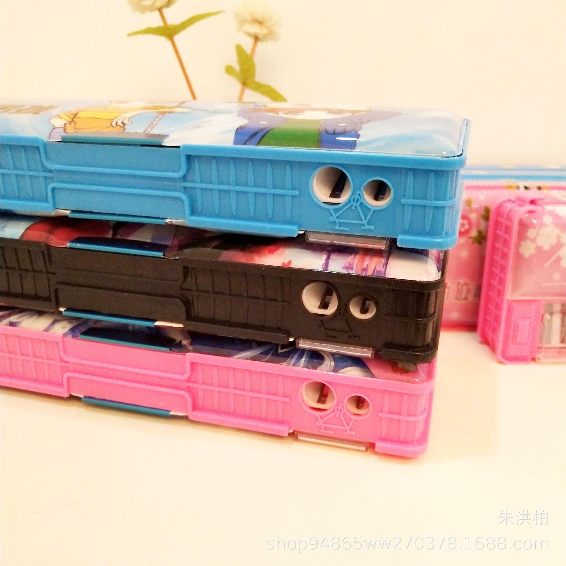 Double-Sided Plastic Pencil-Box for Primary and Secondary School Students Pencil Box Double Open with Double Holes Pencil Sharpener Gift Stationery Wholesale