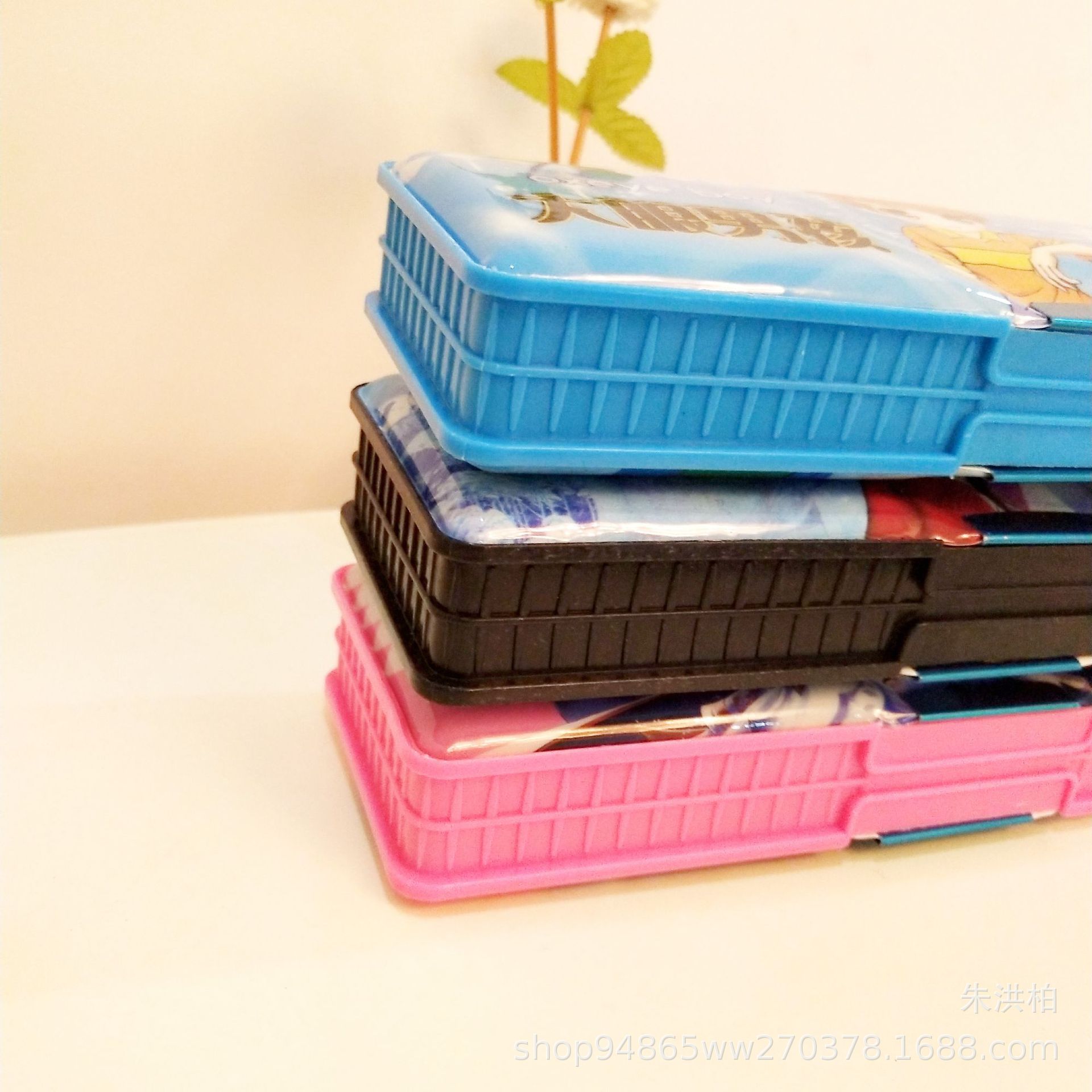 Double-Sided Plastic Pencil-Box for Primary and Secondary School Students Pencil Box Double Open with Double Holes Pencil Sharpener Gift Stationery Wholesale