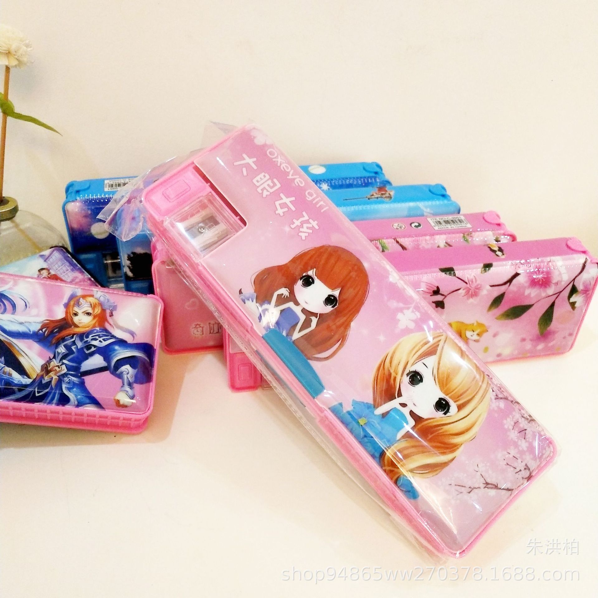 Double-Sided Plastic Pencil-Box for Primary and Secondary School Students Pencil Box Double Open with Double Holes Pencil Sharpener Gift Stationery Wholesale