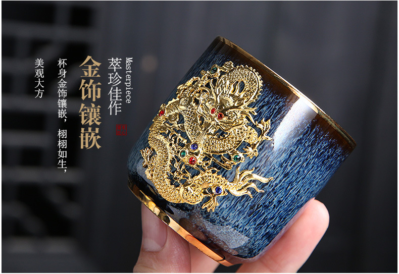 Dragon Phoenix Couple Cups Kiln Baked Master Cup Tianmu Rabbit Hair Writing Brush Large Single Cup Pu'er Kung Fu Tea Cup Dragon Phoenix Couple Cups Kiln Baked Master Cup Tianmu Rabbit Hair Writing Brush Large Single Cup Pu'er Kung Fu Tea Cup