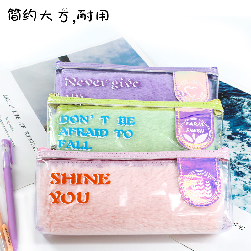 Jin Shangri - la department pen bag getting simple Ins lovely large capacity writing case high appearance level of primary school plush pen bag Jin Shangri - la department pen bag getting simple Ins lovely large capacity writing case high appearance level of primary school plush pen bag