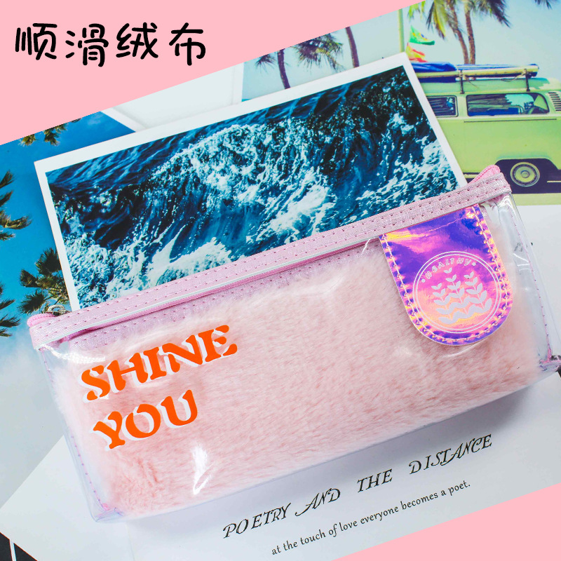 Jin Shangri - la department pen bag getting simple Ins lovely large capacity writing case high appearance level of primary school plush pen bag Jin Shangri - la department pen bag getting simple Ins lovely large capacity writing case high appearance level of primary school plush pen bag