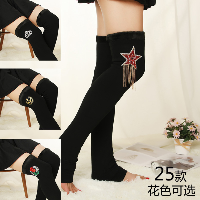 Autumn and Winter Cotton Fleece-Lined Thick below the Knees Stockings Women&#039;s Warm Kneecap Support Hosiery Step-on Thigh High Socks Lengthened