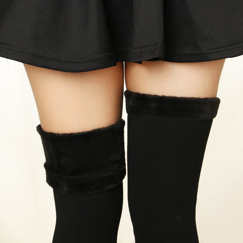 Autumn and Winter Cotton Fleece-Lined Thick below the Knees Stockings Women&#039;s Warm Kneecap Support Hosiery Step-on Thigh High Socks Lengthened