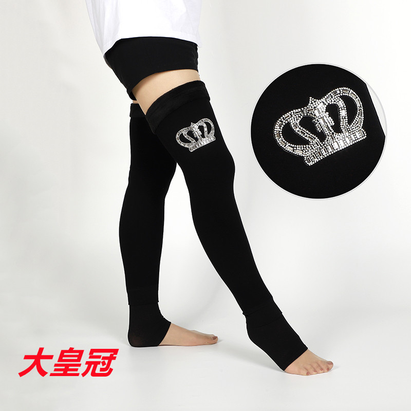 Autumn and Winter Cotton Fleece-Lined Thick below the Knees Stockings Women's Warm Kneecap Support Hosiery Step-on Thigh High Socks Lengthened