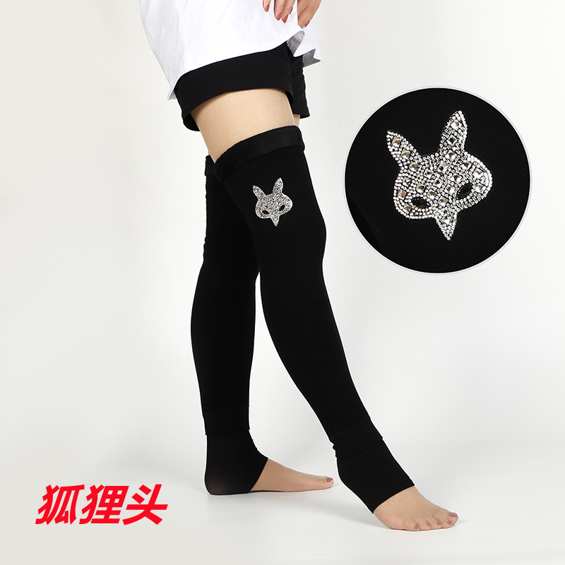 Autumn and Winter Cotton Fleece-Lined Thick below the Knees Stockings Women's Warm Kneecap Support Hosiery Step-on Thigh High Socks Lengthened