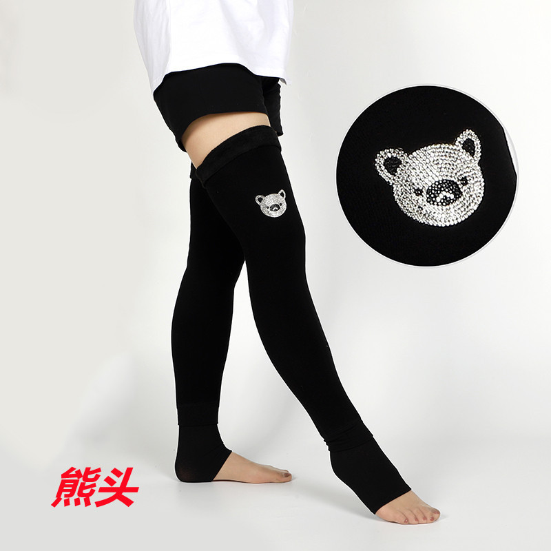 Autumn and Winter Cotton Fleece-Lined Thick below the Knees Stockings Women's Warm Kneecap Support Hosiery Step-on Thigh High Socks Lengthened