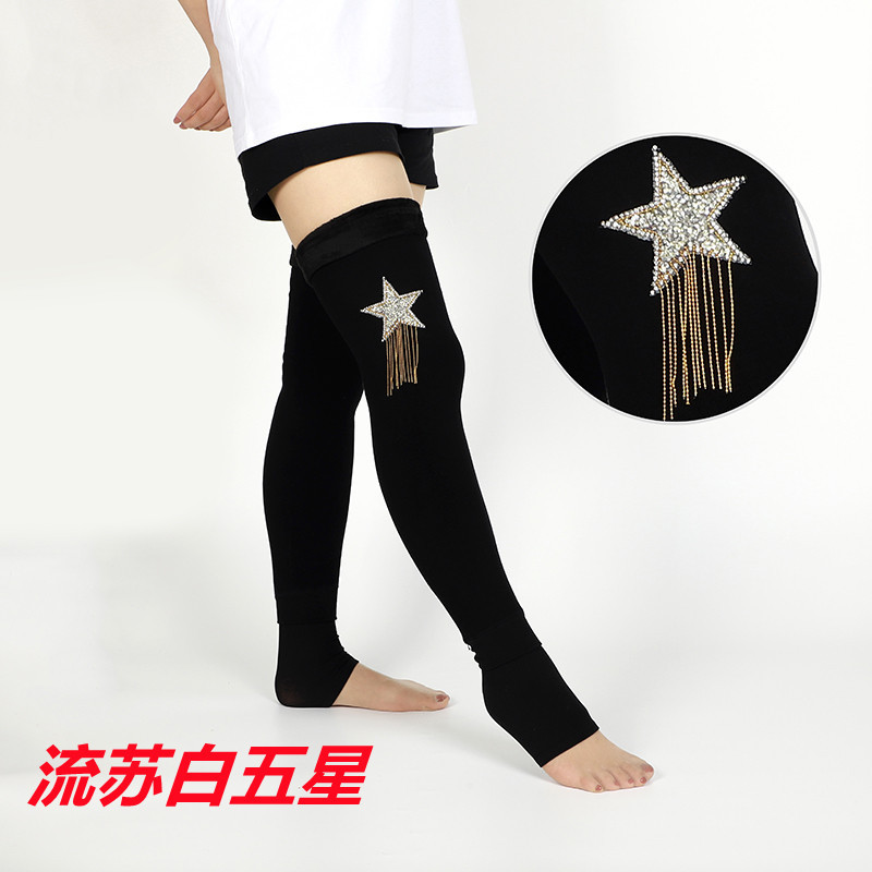 Autumn and Winter Cotton Fleece-Lined Thick below the Knees Stockings Women's Warm Kneecap Support Hosiery Step-on Thigh High Socks Lengthened