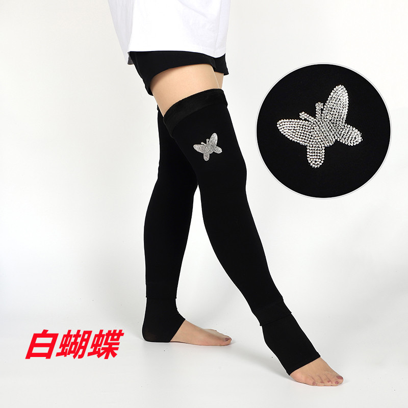 Autumn and Winter Cotton Fleece-Lined Thick below the Knees Stockings Women's Warm Kneecap Support Hosiery Step-on Thigh High Socks Lengthened