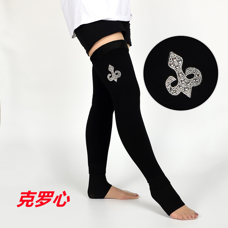 Autumn and Winter Cotton Fleece-Lined Thick below the Knees Stockings Women's Warm Kneecap Support Hosiery Step-on Thigh High Socks Lengthened