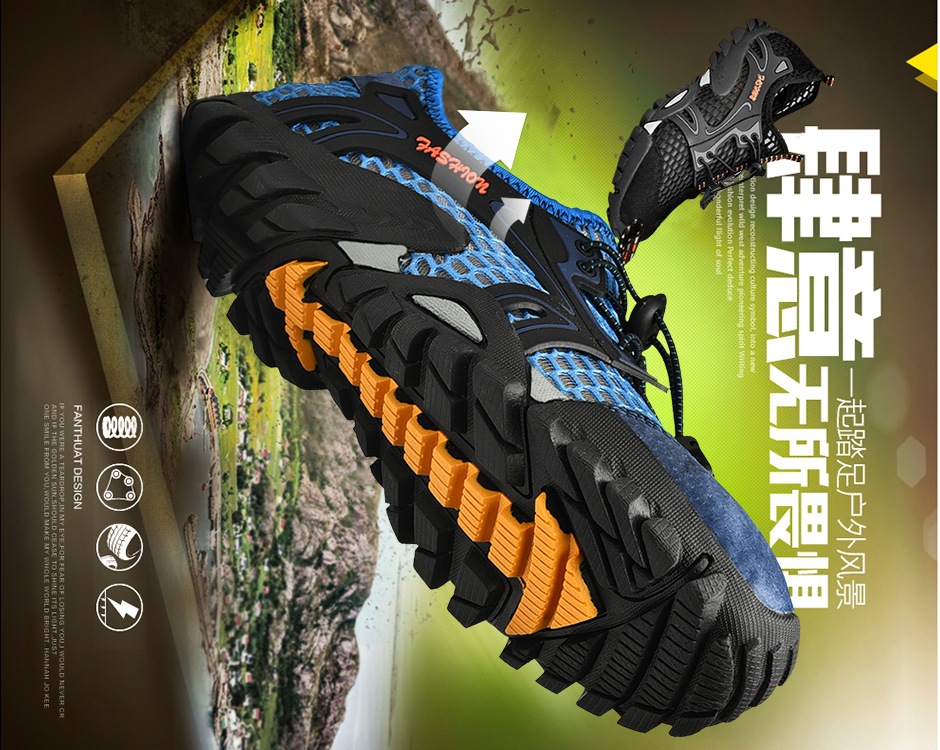 Men's Shoes Summer Breathable Mesh Hiking Shoes Fashion Wading Shoes Stitching Mesh Casual Travel Shoes Outdoor Stream Trekking Shoes