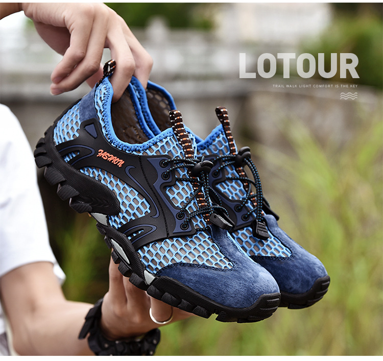 Men's Shoes Summer Breathable Mesh Hiking Shoes Fashion Wading Shoes Stitching Mesh Casual Travel Shoes Outdoor Stream Trekking Shoes