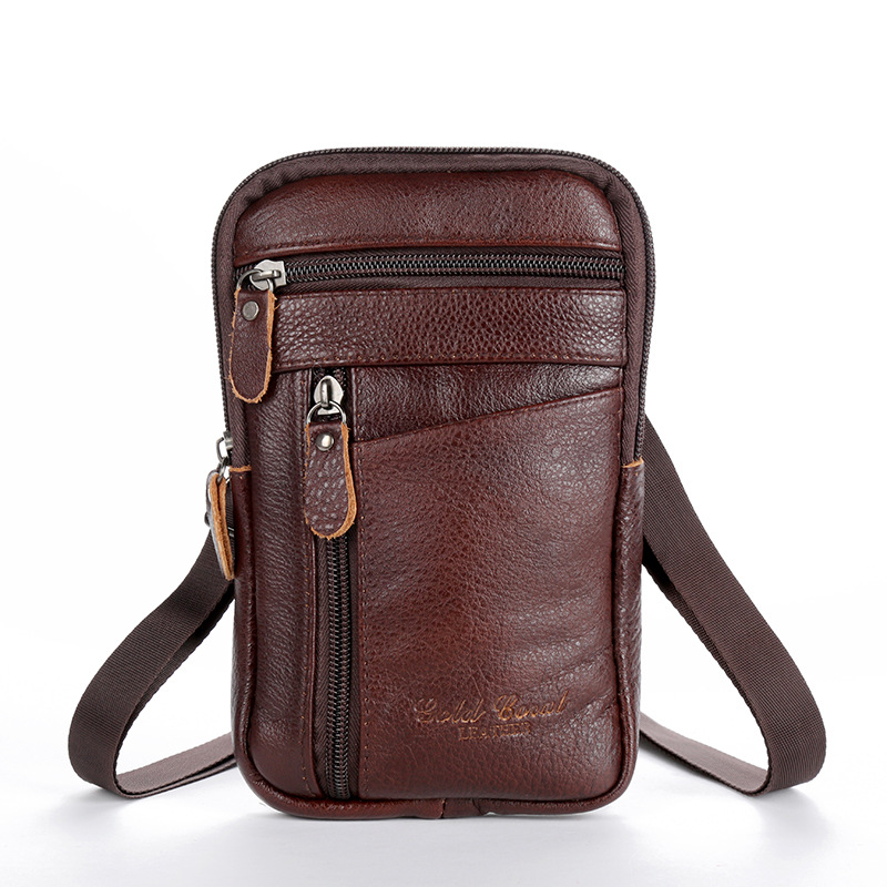 Leather Pocket Men&#039;s Mobile Phone Bag Wear Belt Outdoor Sports One-Shoulder Small Bag Business Waist Bag for Collecting Money Factory Wholesale