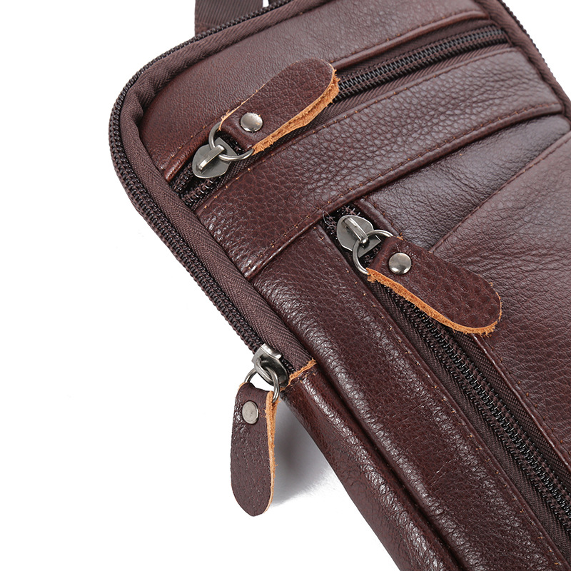 Leather Pocket Men&#039;s Mobile Phone Bag Wear Belt Outdoor Sports One-Shoulder Small Bag Business Waist Bag for Collecting Money Factory Wholesale