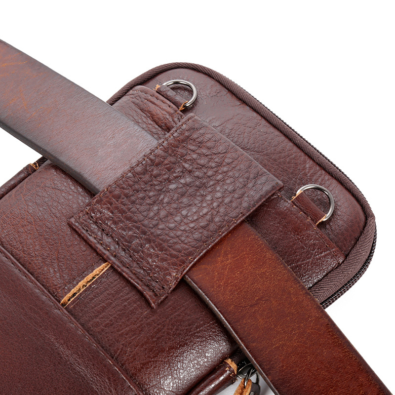 Leather Pocket Men&#039;s Mobile Phone Bag Wear Belt Outdoor Sports One-Shoulder Small Bag Business Waist Bag for Collecting Money Factory Wholesale