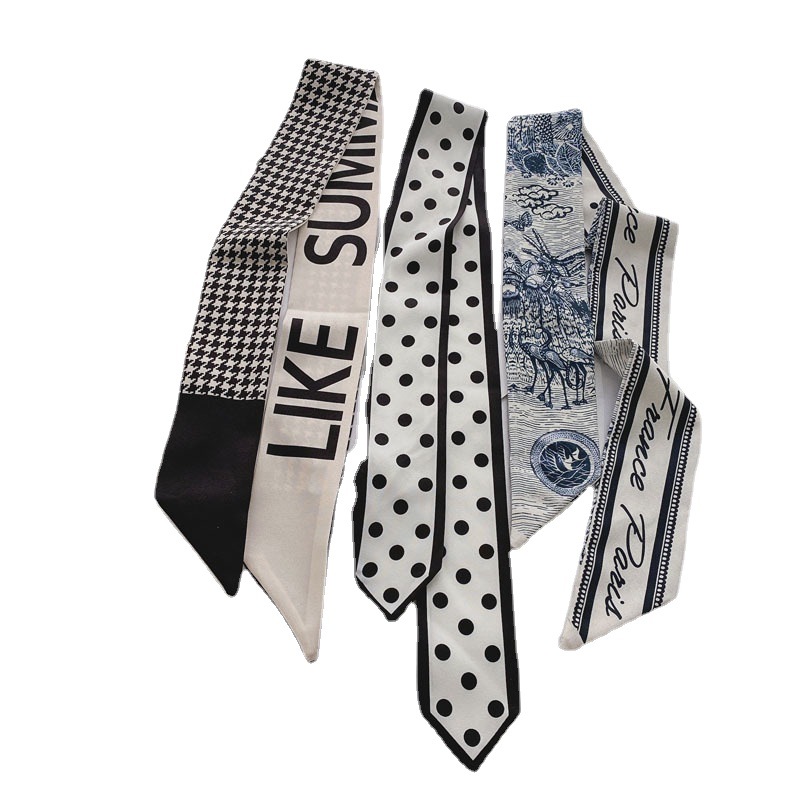 Small Long Silk Scarf for Women Spring and Autumn Fashionable Arm Bag Ribbon Versatile Korean Small Scarf Headband Hair Band Scarf