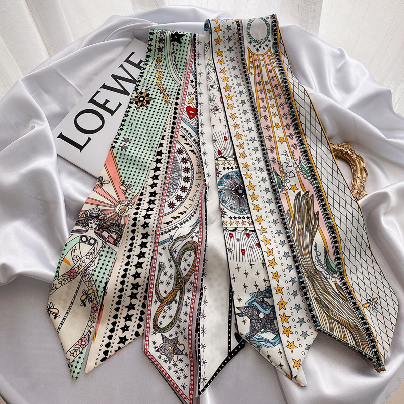 Small Long Silk Scarf for Women Spring and Autumn Fashionable Arm Bag Ribbon Versatile Korean Small Scarf Headband Hair Band Scarf Small Long Silk Scarf for Women Spring and Autumn Fashionable Arm Bag Ribbon Versatile Korean Small Scarf Headband Hair Band Scarf