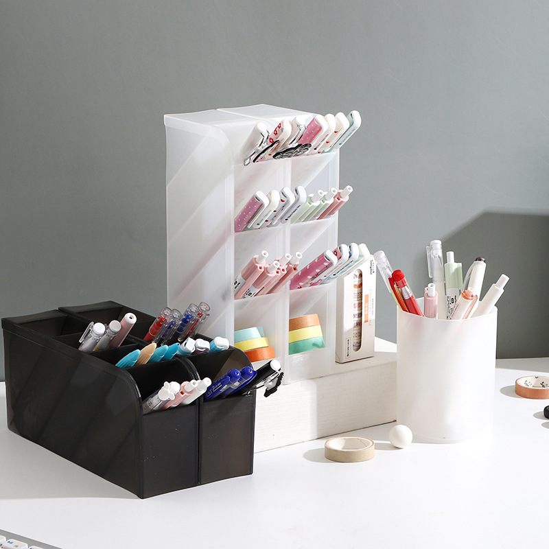 Inclined Pen Holder Office Women&#039;s Desktop Storage Box Desk Office Supplies Bucket Storage Rack Transparent Makeup Brush Can