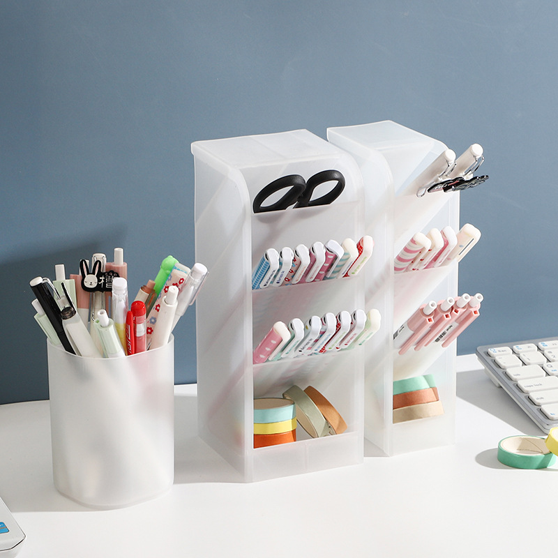 Inclined Pen Holder Office Women&#039;s Desktop Storage Box Desk Office Supplies Bucket Storage Rack Transparent Makeup Brush Can
