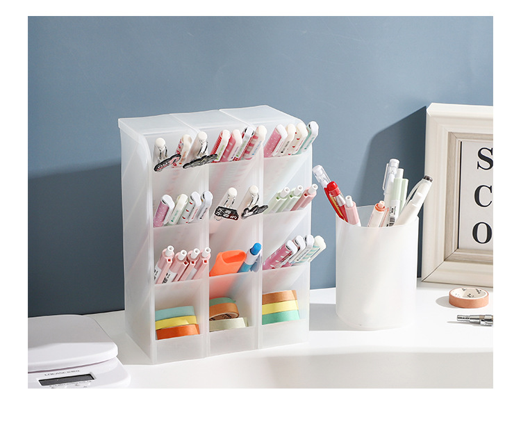 Inclined Pen Holder Office Women's Desktop Storage Box Desk Office Supplies Bucket Storage Rack Transparent Makeup Brush Can