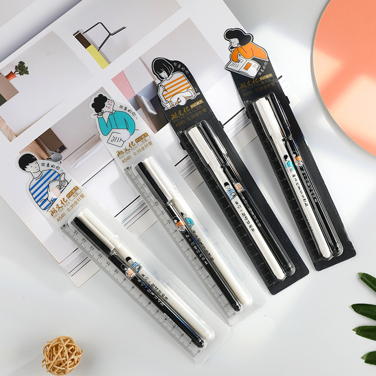 Aigo Lovers&#039; Neutral Pen 0.38mm Carbon Black Cartoon Student Quick-dry Signature Pen full needle Wholesale Office supplies