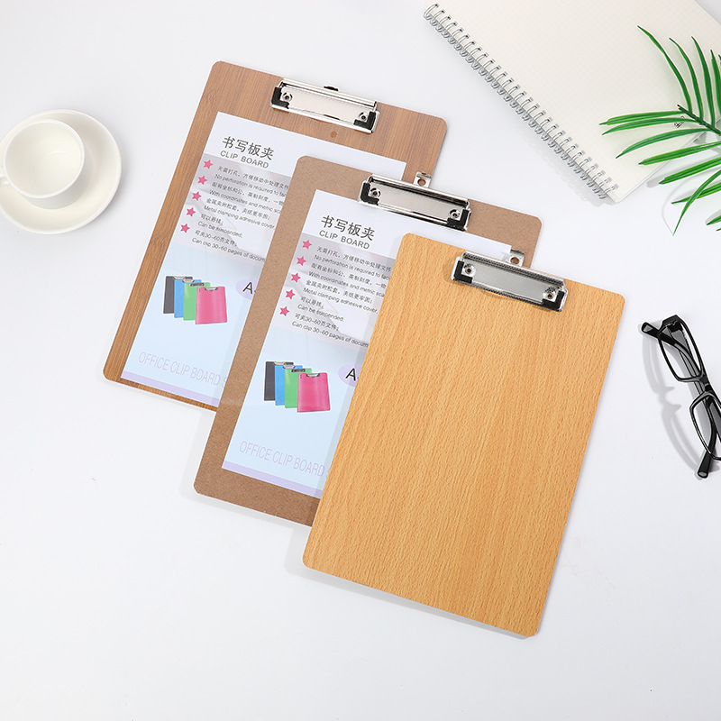 Office Supplies A4 Clip with Wooden Board File Folder Flat Clip Writing Book Base Plate Menu Thickened Hanging Factory Direct Selling