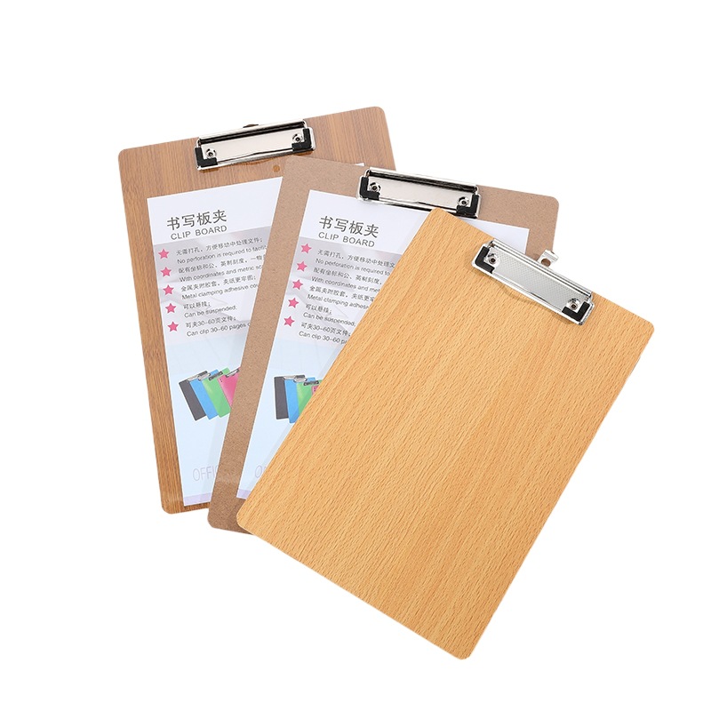 Office Supplies A4 Clip with Wooden Board File Folder Flat Clip Writing Book Base Plate Menu Thickened Hanging Factory Direct Selling Hot Sale