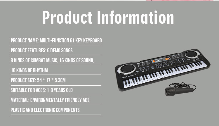 Children's Electronic Keyboard Musical Instrument 61-Key Multi-Function Studio Toy Gift Educational Piano with Power Supply Children's Electronic Keyboard Musical Instrument 61-Key Multi-Function Studio Toy Gift Educational Piano with Power Supply