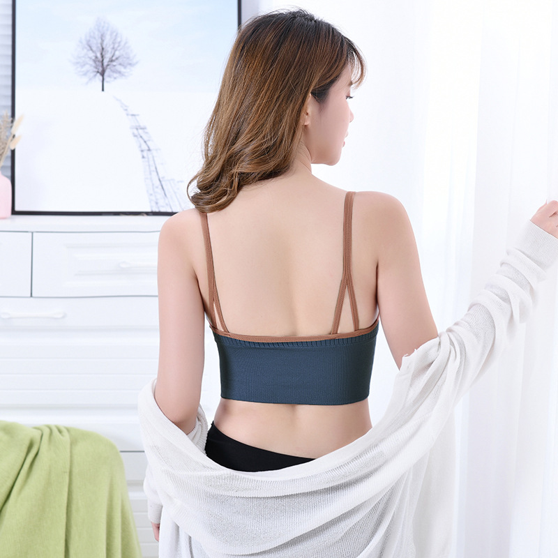 2021 Summer New Deep V Front Zipper Beautiful Back Wrapped Chest Women&#039;s Small Breast Push up Underwear Anti-Slip Sling Vest Summer