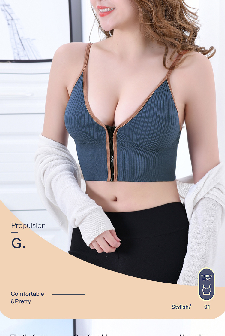 2021 Summer New Deep V Front Zipper Beautiful Back Wrapped Chest Women's Small Breast Push up Underwear Anti-Slip Sling Vest Summer 2021 Summer New Deep V Front Zipper Beautiful Back Wrapped Chest Women's Small Breast Push up Underwear Anti-Slip Sling Vest Summer