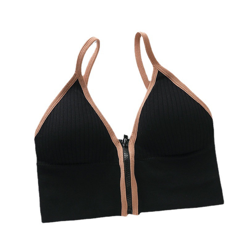2021 Summer New Deep V Front Zipper Beautiful Back Wrapped Chest Women&#039;s Small Breast Push up Underwear Anti-Slip Sling Vest Summer