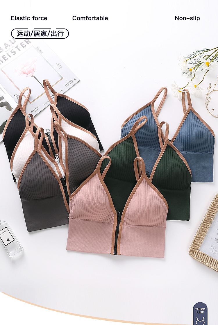2021 Summer New Deep V Front Zipper Beautiful Back Wrapped Chest Women's Small Breast Push up Underwear Anti-Slip Sling Vest Summer 2021 Summer New Deep V Front Zipper Beautiful Back Wrapped Chest Women's Small Breast Push up Underwear Anti-Slip Sling Vest Summer