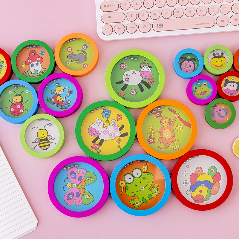 Wooden Cartoon Children&#039;s Puzzle Maze Balance Rolling Ball Hands-on Children&#039;s Small Toys Wholesale Students&#039; Prize Gift