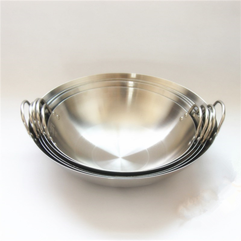 Stainless Steel Wok Extra Thick Quick-Fry Pan Binaural Specifications Complete Wok Restaurant Canteen Hotel Wok Wholesale Wholesale Factory Price