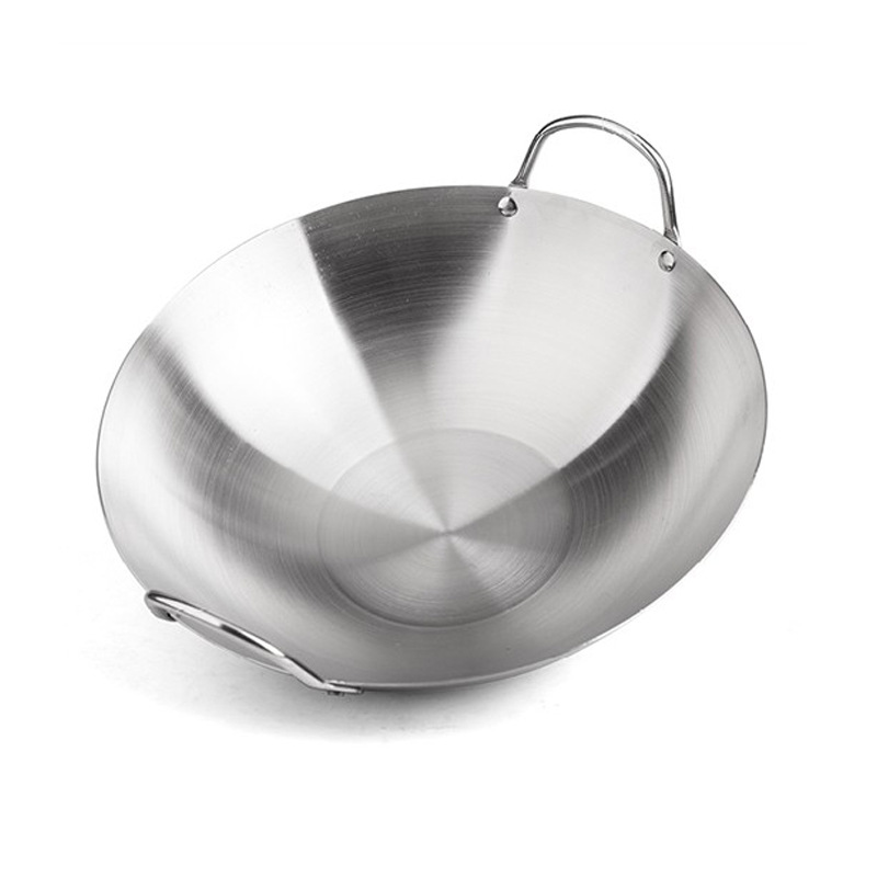 Stainless Steel Wok Extra Thick Quick-Fry Pan Binaural Specifications Complete Wok Restaurant Canteen Hotel Wok Wholesale Wholesale Factory Price