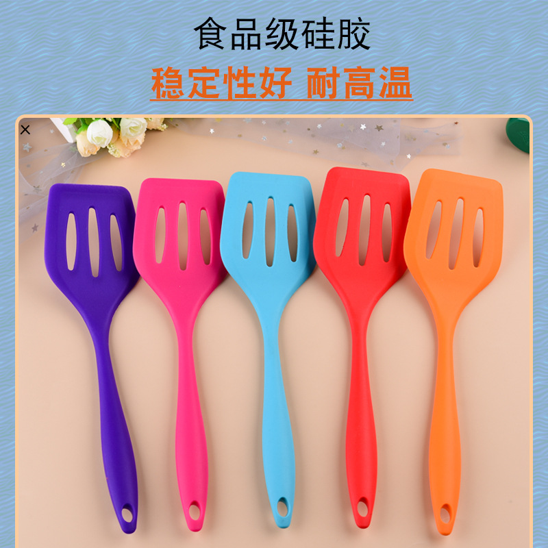 Kitchen Tools Silicone Non-Stick Pan Slotted Turner High Temperature Spatula All-Inclusive Flat Bottom Spatula Stir-Fry Cooking Silicone Drain Shovel Slotted Turner