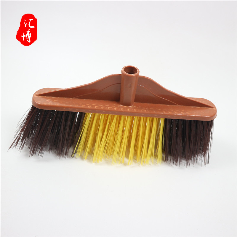 Yiwu Factory Africa Hot Sale Large Size Broom Head Plastic Coffee Color High Stretch Yarn Broom Head with Wooden Pole 9006