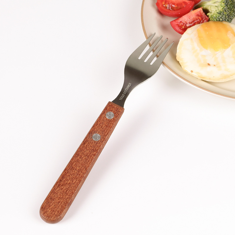 Japanese Imported Vigorous Smiley Face Stainless Steel Wooden Handle Knife, Fork and Spoon Ins Same Style Dessert Spoon Sauce Knife Western Food Knife and Fork